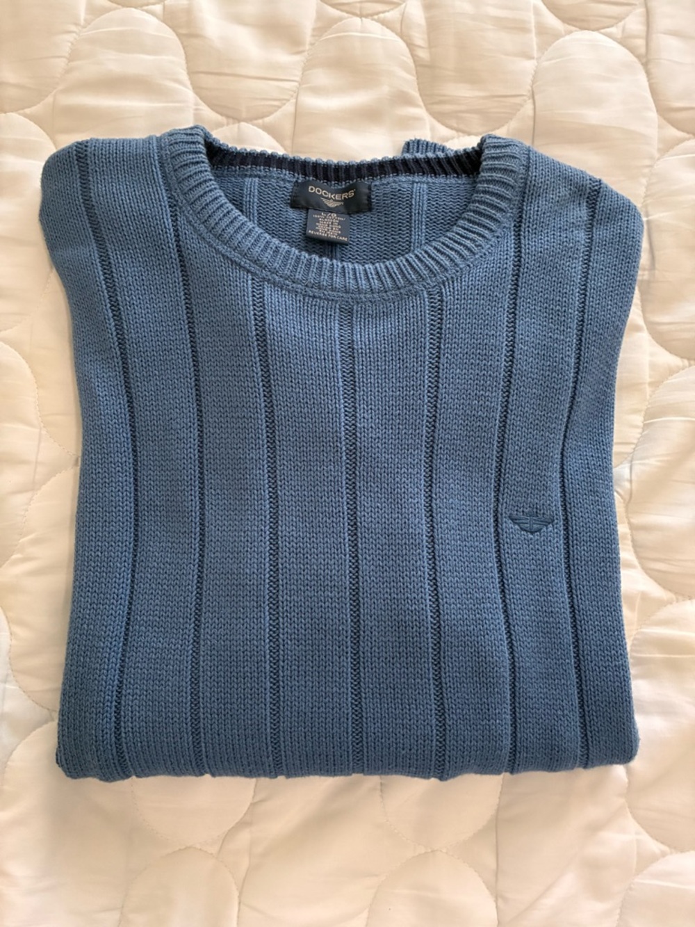 Dockers Sweater Cotton Blue Rib Knit Pullover Crewneck Long Sleeve Men’s Sz L